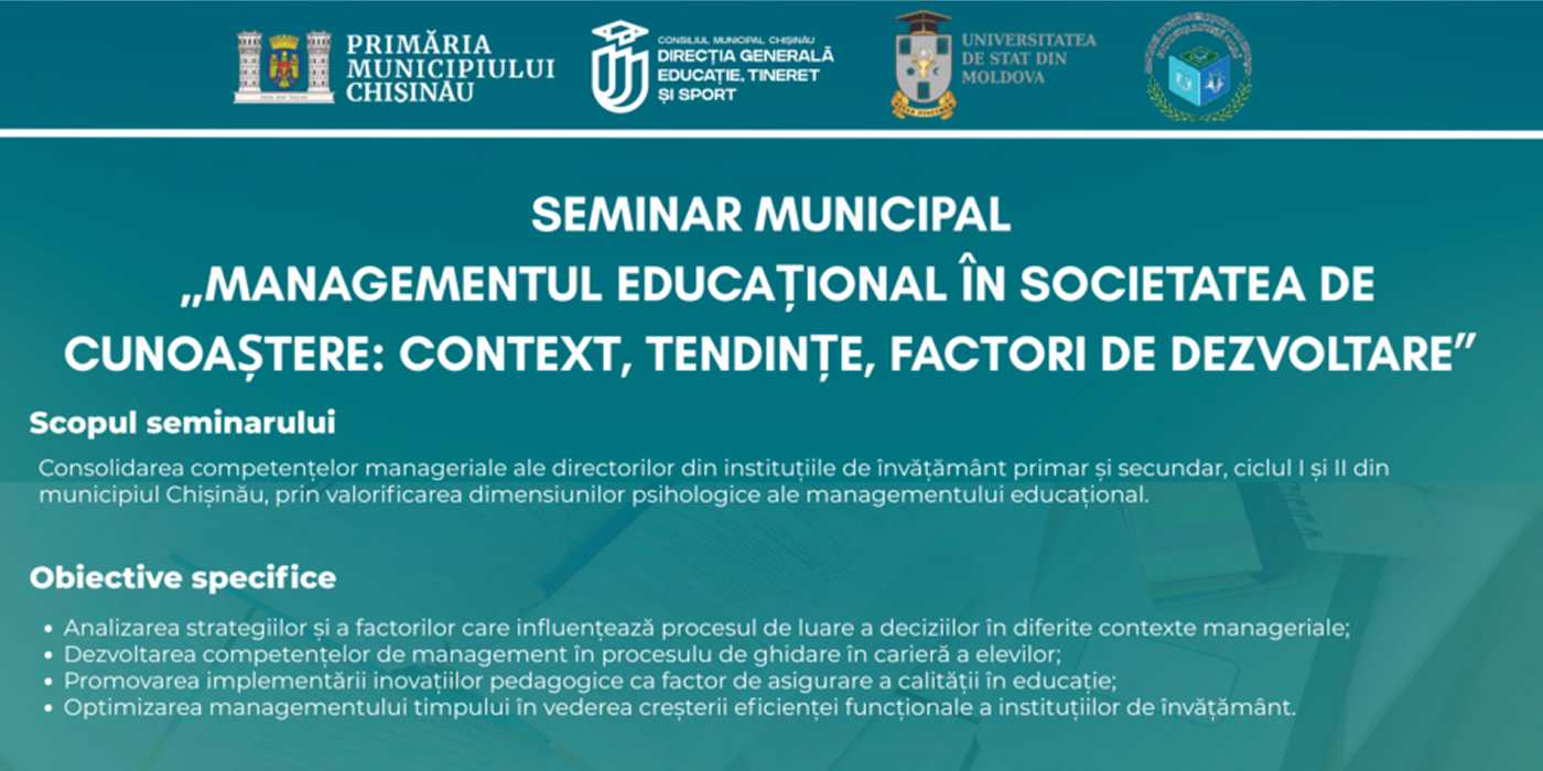 Primăria Municipiului Chișinău promovează excelența în managementul educațional printr-un seminar municipal dedicat liderilor din învățământ